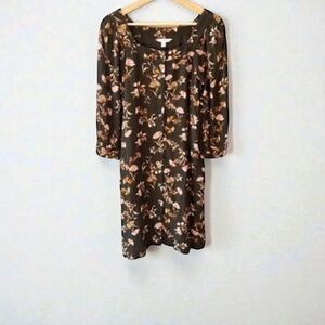 Garnet Hill Floral Long Sleeve Dress - Brown and Pink